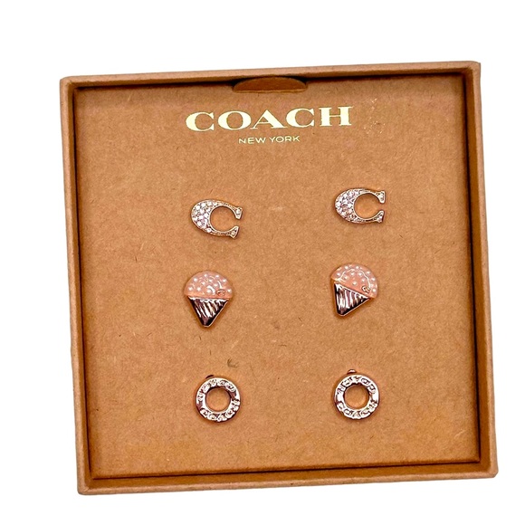 Coach Jewelry - Coach Signature ice cream trio rose gold stud earring-set, NWB